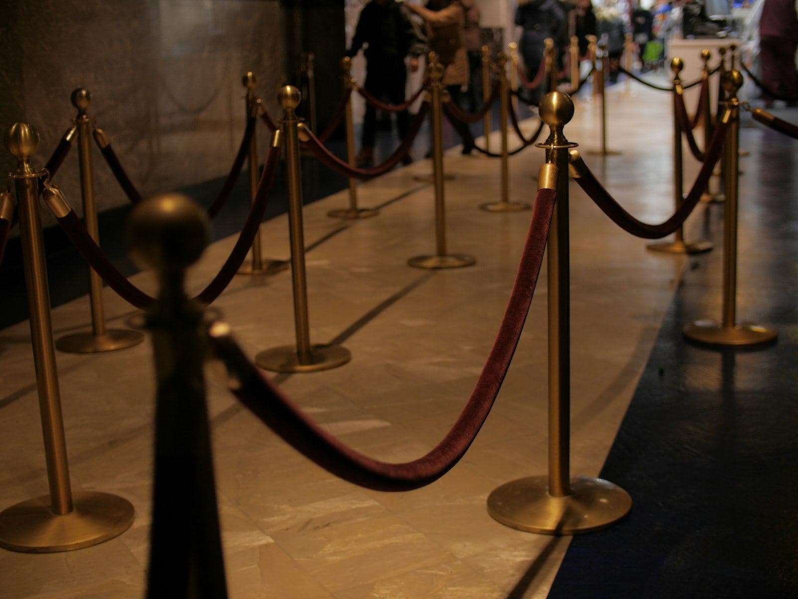 Stanchions and barricades at an event entrance