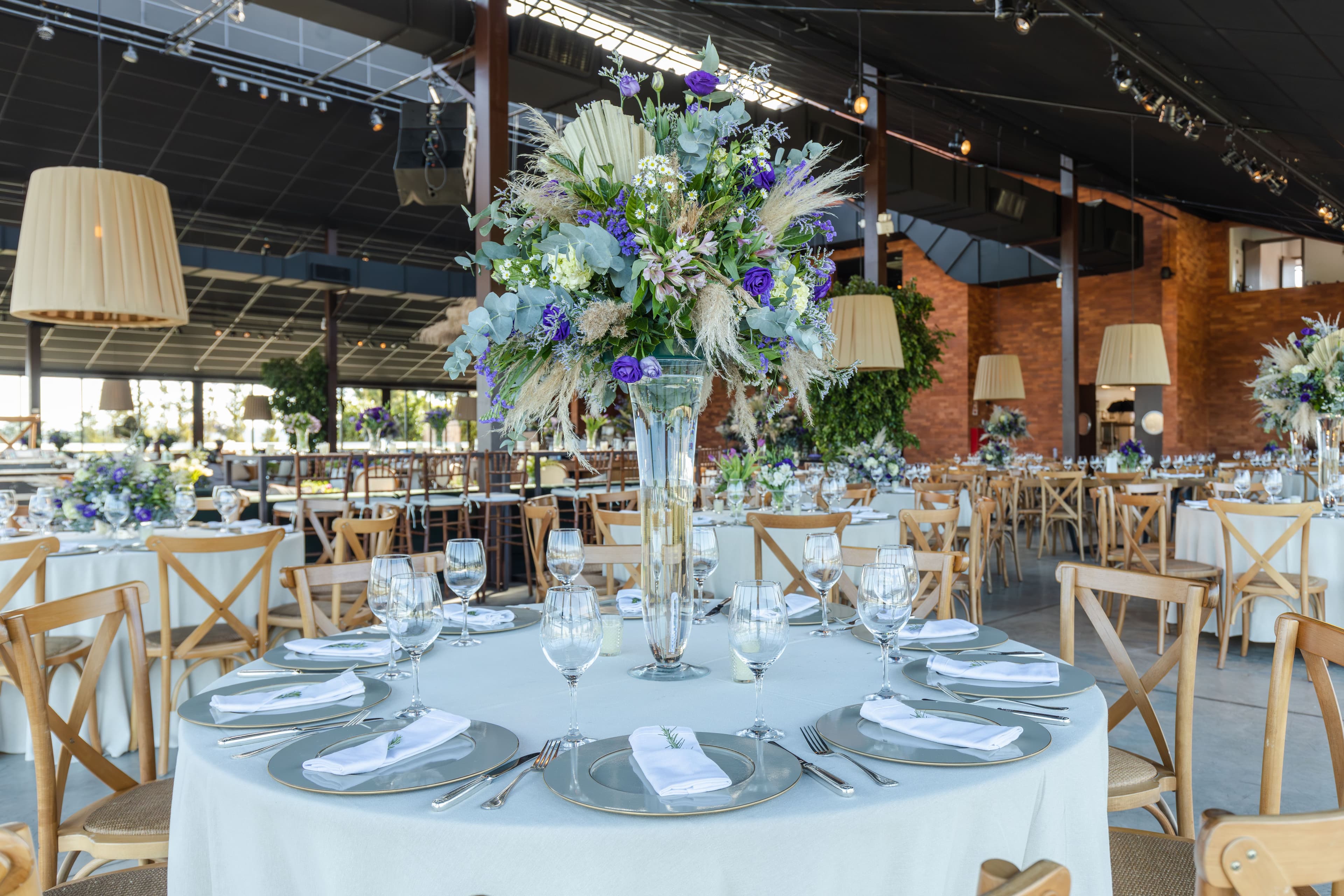 Banquet tables dressed for service